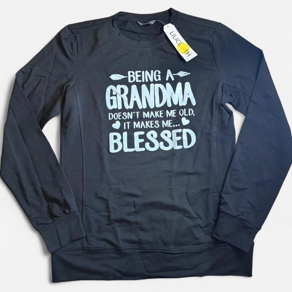 Lilicloth Womens Black Grandma Blessed Graphic Sweatshirt XL NWT